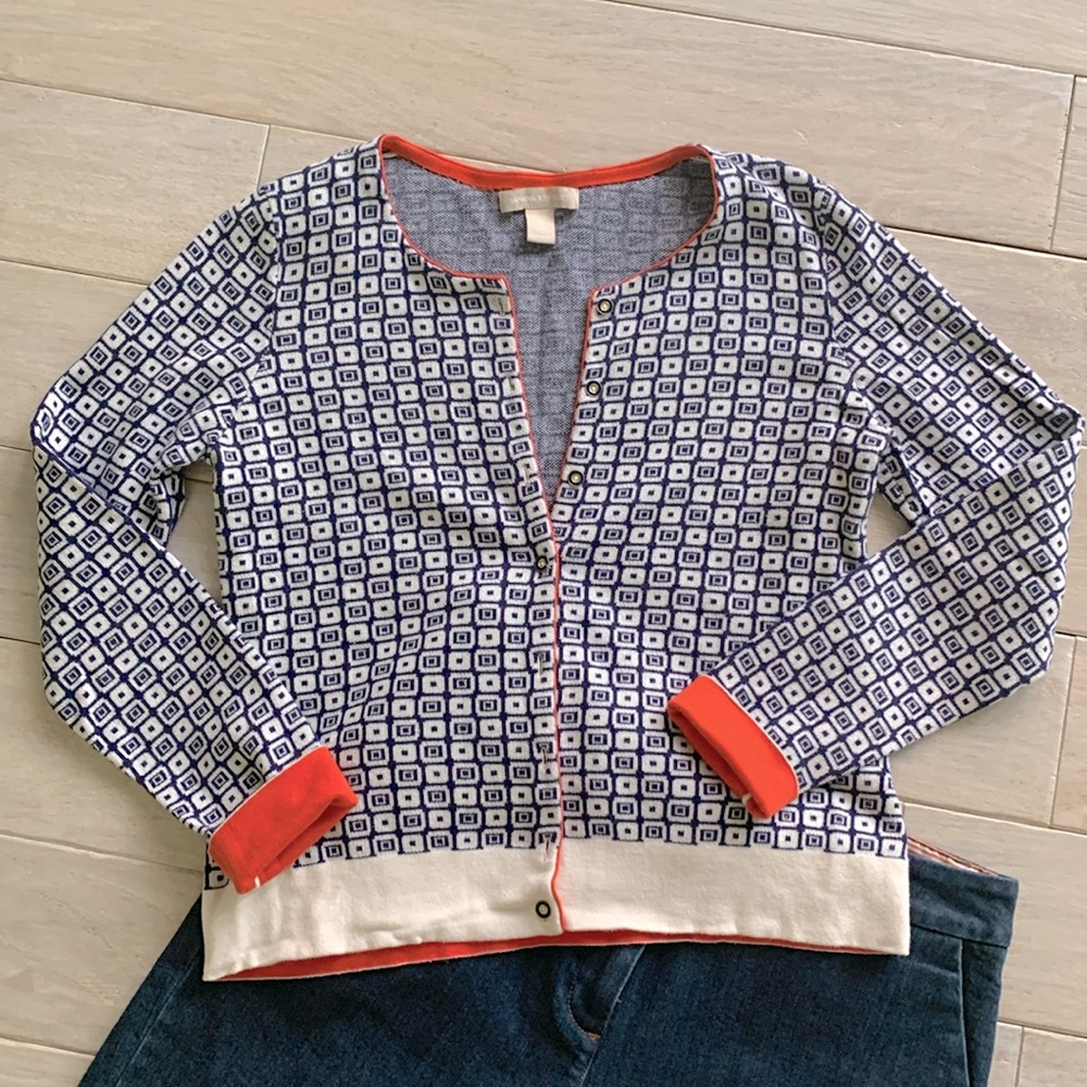 Banana Republic button up cardigan blue orange cream soft classic fun sz medium